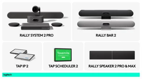 Portfolio oficial de Logitech: Rally Bar 2, Rally System 2 Pro y accesorios para salas