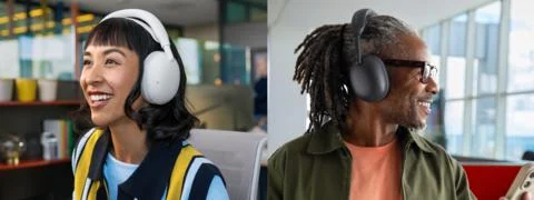Dos personas usando los auriculares Logitech Zone Vibe Pro, imagen oficial del lanzamiento